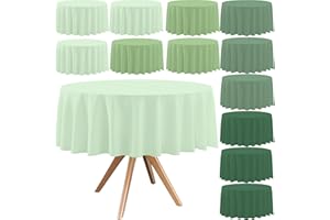 EUVBOKW 12 Pack Round Disposable Sage Green Tablecloth, 4 Green Colors Plastic Table Cover for Dining Wedding Birthday Party 