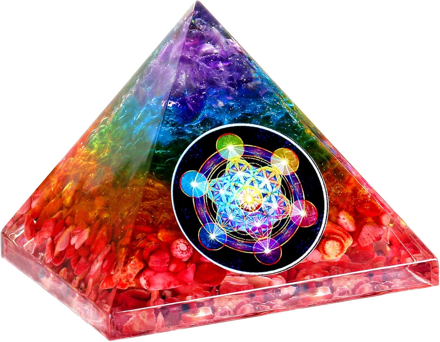 Mixed Media - 7 Chakra Orgone Pyramid Crystals Rainbow Orgonite Pyramid Reiki Healing Chakra Meditation Orgonite Emf Protection Crystal Pyramid Positive Energy Generator Spiritual Gifts for Women Men