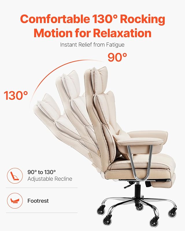Silla de Ejecutiva de Oficina con Respaldo Alto Reposapiés Silla de Escritorio Ergonómica con Cojín de Espuma de Alta Resiliencia Silla Giratoria de Cuero PU para Trabajar, Estudiar, Marrón — foto 3 de 8