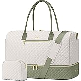 Travel Weekender Duffle Bags for Women - Duffel Bag with Shoe Compartment Carry On Overnight Bag with Toiletry Bag with Wet Pocket for Gym Hospital Bags for Labor and Delivery Beige Green