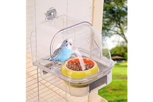 WQY GROCERYSHOP Bird Feeder with Ceramic Bowl No Mess Bird Cage Pet Feeder Bird Bath Seed Food Container for Parakeet Canary Cockatiel Parrot Finch Canary (Yellow Bowl and Transparent Feeder)