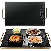 Electric Warming Tray 20" x 12", Glass-Top Full-Surface Food Warmer with Adjustable Temperature & Timer, Warming Trays for Buffets Party, Sabbath, Holiday Parties, Daily Dining