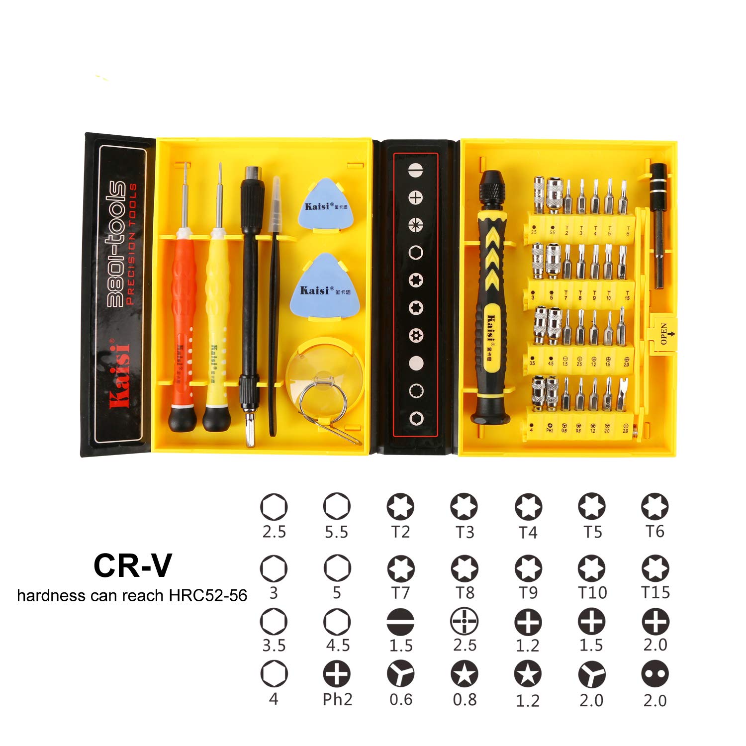 Repair Kit Magnetic Screwdriver Set Precision Tool Kit for iPhone Repair Computer Repair/iPad/Samsung Galaxy/Phone/Tablets/Electronic and Precision Devices, Tool Set with Box, Kaisi 38-Piece CRV