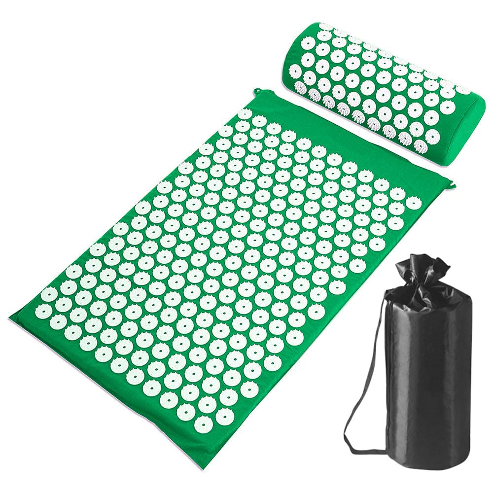 POFET Acupressure mat acupressure set acupressure mat with pillow nail mat flower field mat needle mat/needle stimulation mat needle board (green)