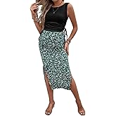 Milumia Women's Maternity Outfits 2 Piece Eyelet Ruched Tank Top and Floral Double Slit Midi Skirt Sets