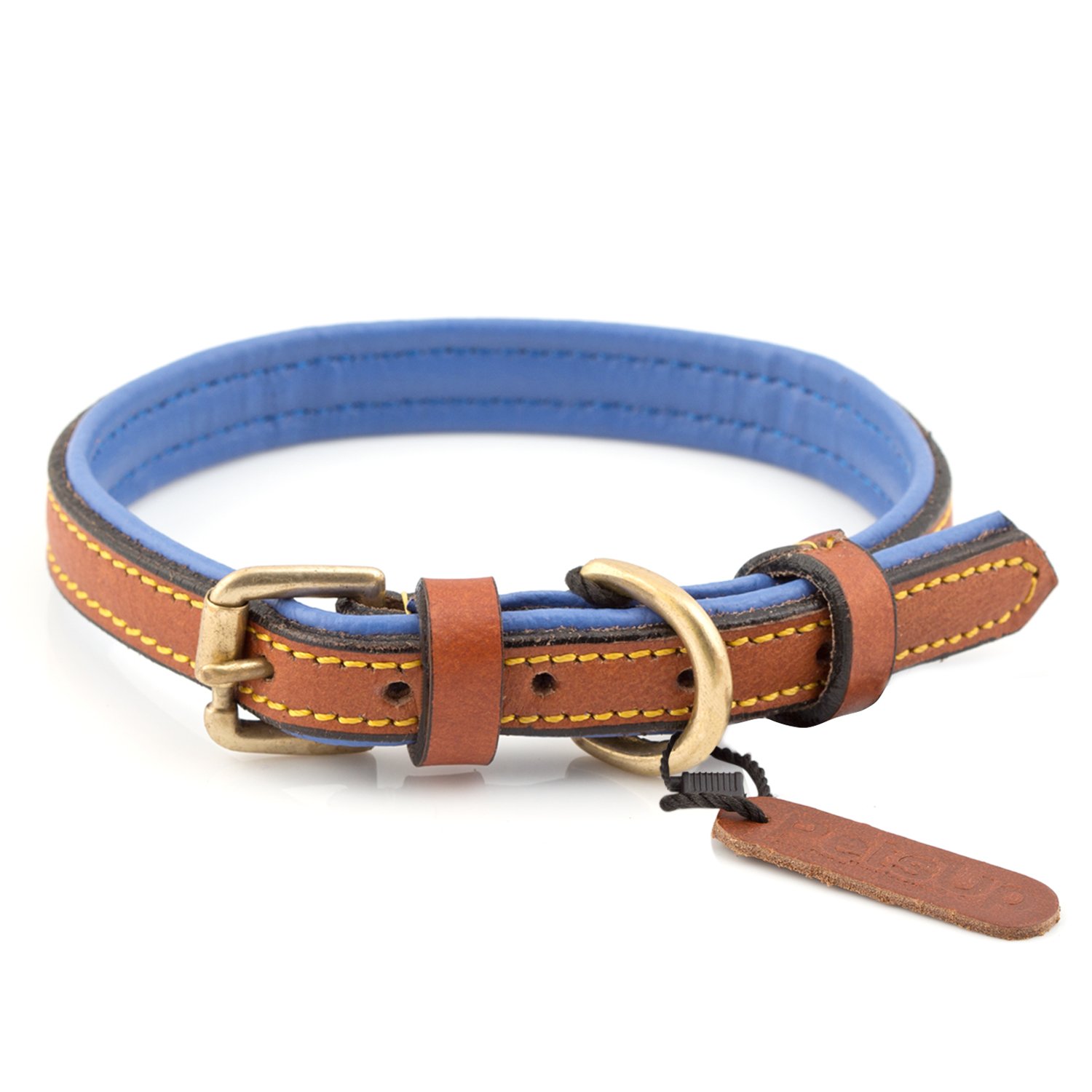Buy PetsUp Royal Leather Dog Collar Neck Belt (Tan/Blue, 11.0 to 13.5