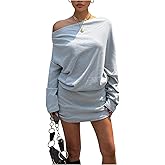 Milumia Women's Off The Shoulder Long Sleeve Bodycon Mini Dress Y2k Asymmetrical Ruched Short Dress