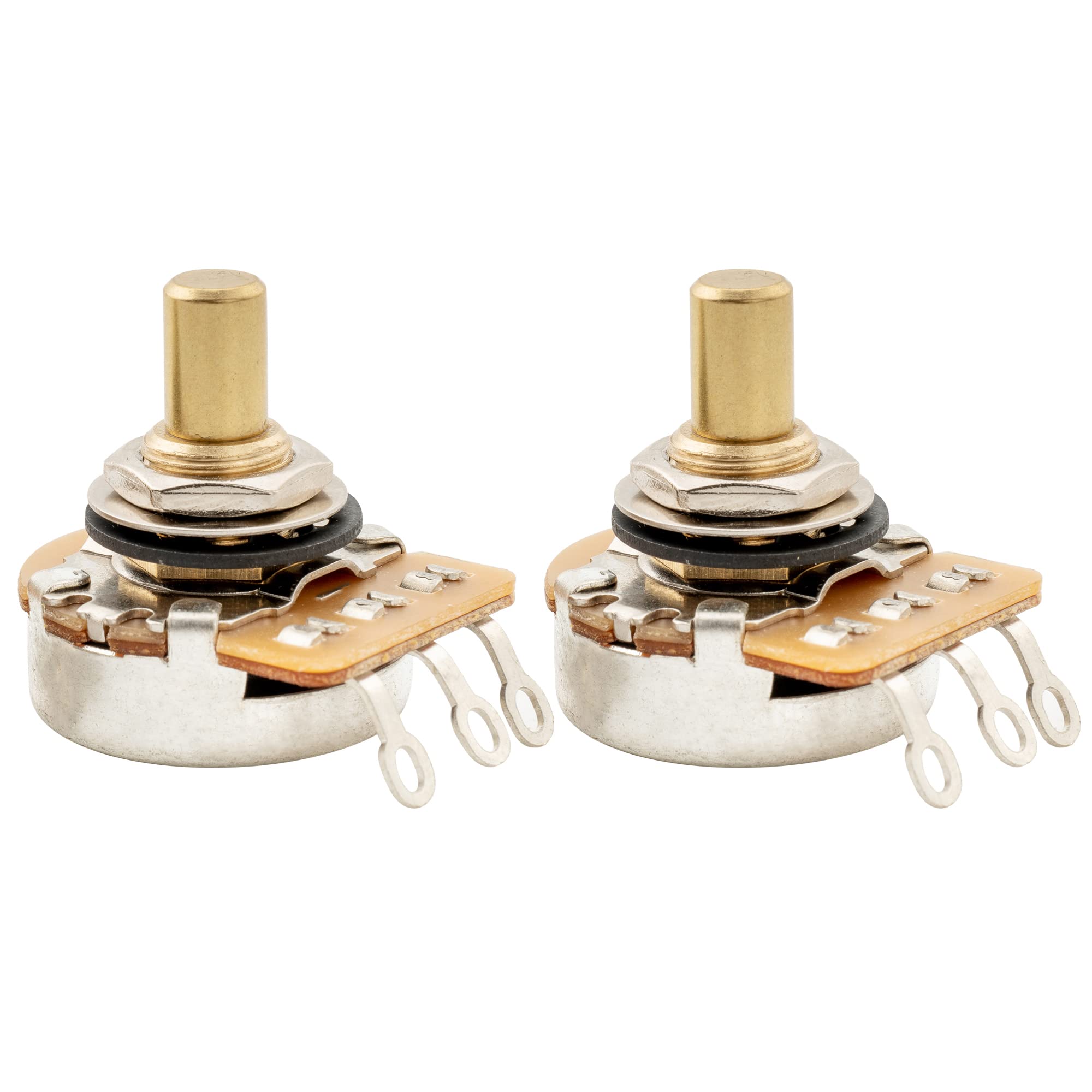 Musiclily Pro HD A250K Full Brass 1/4 Inch Solid Short Shaft Pots Audio Taper Potentiometers for Electric Guitar Bass (Set of 2)