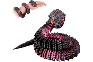 SUMLAND 24 Inch 3D Printed Snake,3D Printed Animals,3D Printed Fidget Toys，Articulated 3D Printed Crystal Anaconda，Home Office Executive Desk Decoration Black Red