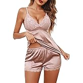 Avidlove Women Sleepwear Satin Pajamas Set Lace Camisole Shorts Nightwear