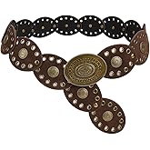 RoseSeek Women's Cowgirl Boho Western Oval Waist Belt Hollow Out Studded Retro Belts Fashion Accessory