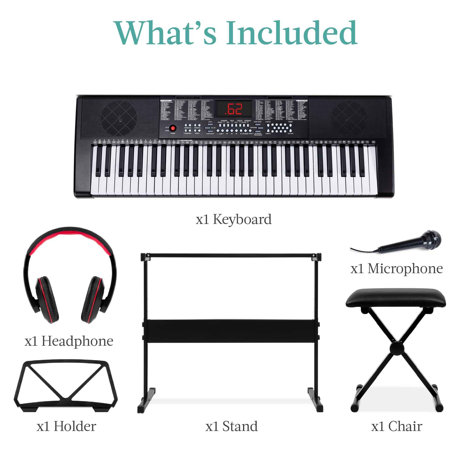 Best Choice Products 61-Key Electronic Keyboard Piano Portable Electric Keyboard Complete Beginner Set w/LED Screen, Stand, Bench, Headphones - Black