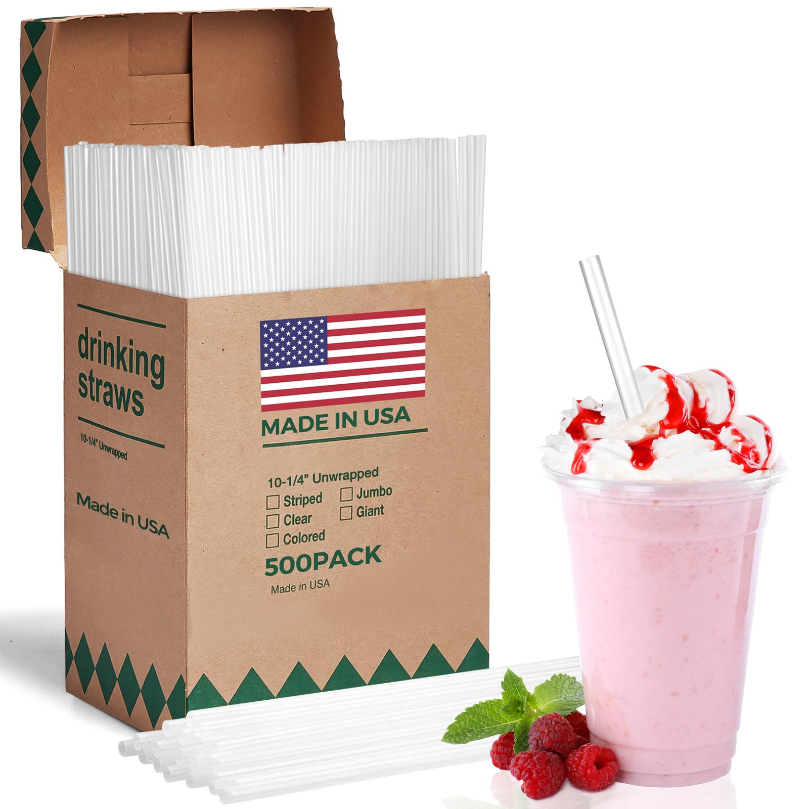 Photo 1 of Glotoch Express 500 PCS Plastic Straws – 10.2 Inch Long, 6mm Straws Disposable for Iced Coffee, Cola – Food-Safe, BPA-Free, Made in USA