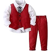 Kimocat Boys' 4-Piece Formal Suit Set Dress Shirt Vest Pants and Tie Wedding Birthday Party Suit