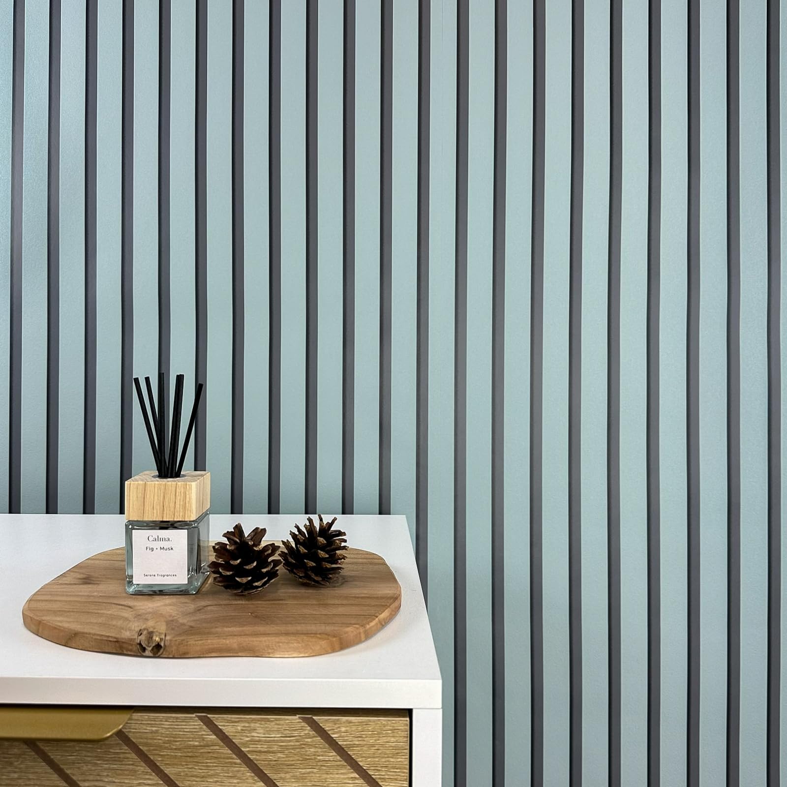 WALLCOVER Wallpaper Blue Non-Woven Wallpaper Stripes Black - Blue-Grey Panels Scandinavian Style Wall Panels Modern Slat Made in Germany