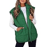EVALESS Womens Puffer Vest Zip Up Cap Sleeve Jackets Travel Fall Outfits 2025 Fashion Warm Winter Coats With Pockets