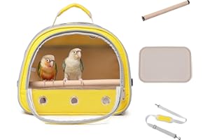 HCUPET Bird Carrier,Bird Cage Parakeet Parrot Budgie Carrier Backpack for Small Birds, Travel Bird Cages with Perch, Transparent Ventilation Cockatiels, Lightweight Pet Carrier for Outdoor Use(Yellow)