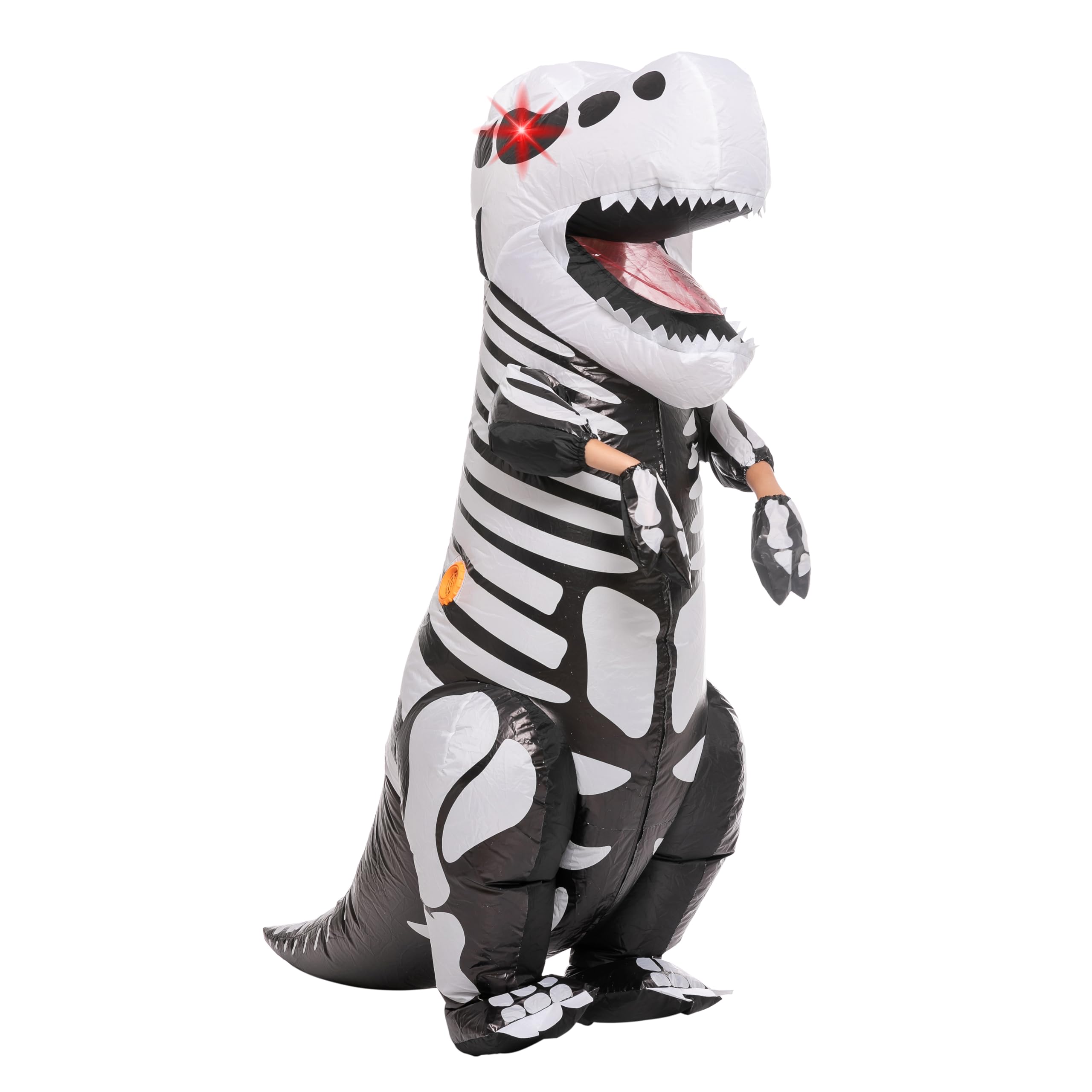Spooktacular Creations Kids Skeleton Dinosaur Inflatable Costume, LED Light Eyes Skeleton Dinosaur Costume, Full Body T-Rex Blow Up for Halloween Dress Up Parties