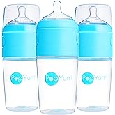 PopYum 9 oz Blue Anti-Colic Formula Making Baby Bottles, 3-Pack | #2 Medium Flow Nipples, 260 ml, BPA-Free, Natural Latch, Mixing Dispenser