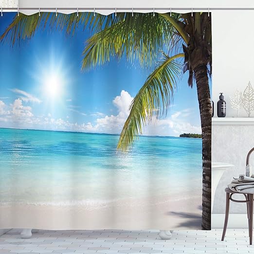 Amazon Com Ambesonne Summer Shower Curtain Tropical Paradise