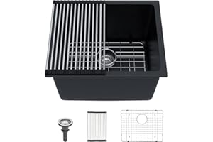 Talllor 21"x18"x12" Undermount Laundry Sink - 12" Deep Granite Composite Laundry Room Sink, Matte Black Classic Quartz Under 