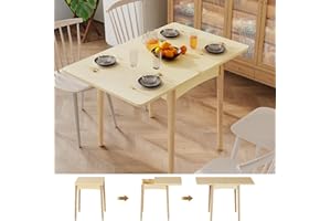 BTHFST Folding Dining Table with Hidden Storage, Modern Space Saving Dining Table with Pine Wood Legs, Clearance Foldable Table for Kitchen Living Room, Beige