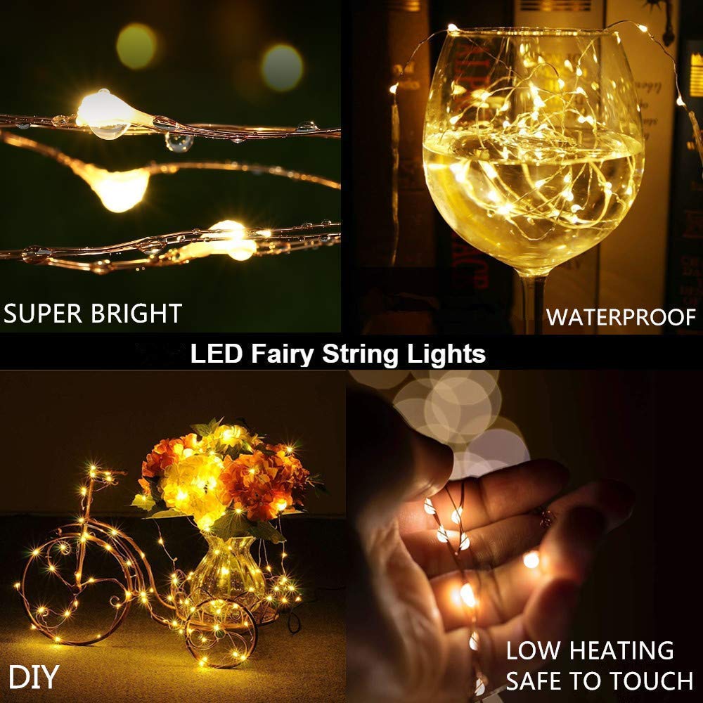 AUOTO Led Fairy Lights, 20 Packs 2m 20 LEDs Battery Operated Copper Wire String Lights Warm White, for Home Garden Wedding Party Christmas Halloween Concerts Bars Hotels Indoor Outdoor Decorations