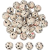 PATIKIL 30 Pcs Silicone Beads, 15mm Round Cow Print Beads Bulk Focal Bead Colorful for Beaded Pen Keychain Making Crafts Bracelets Beadable Jewelry Making Halloween, Camo Brown