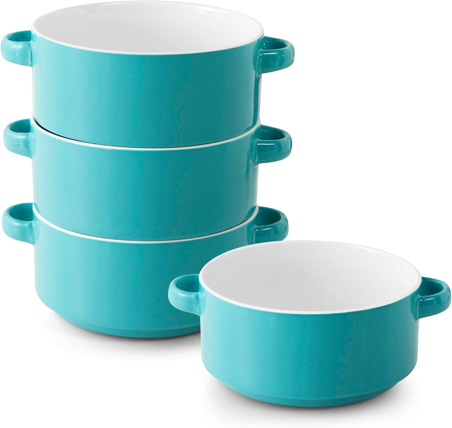 Porcelain Soup Bowls with Handles, Set of 4, 20 Ounce