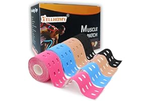 NELLHOMY Waterproof Kinesiology Tape-4 Rolls | Elastic Athletic Tape for Joints Support & Muscle Pain Relief,Latex Free Cotton Sport Tape with Hole Perfect for Any Activity(4Color-Hollow)
