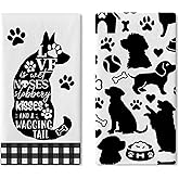 Croar Dogs Silhouette Kitchen Dish Towels Set of 2, Funny Quote Paw Print Bone Drying Hand Towel Baking Cooking Cloth, Buffalo Plaid Bathroom Home Decoration Pet Owner Lover Gifts 18 x 26 Inches