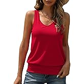 Hongqizo Women Tank Top Summer V Neck Ribbed Casual Tops Sleeveless Loose Fit Banded Bottom Camisole