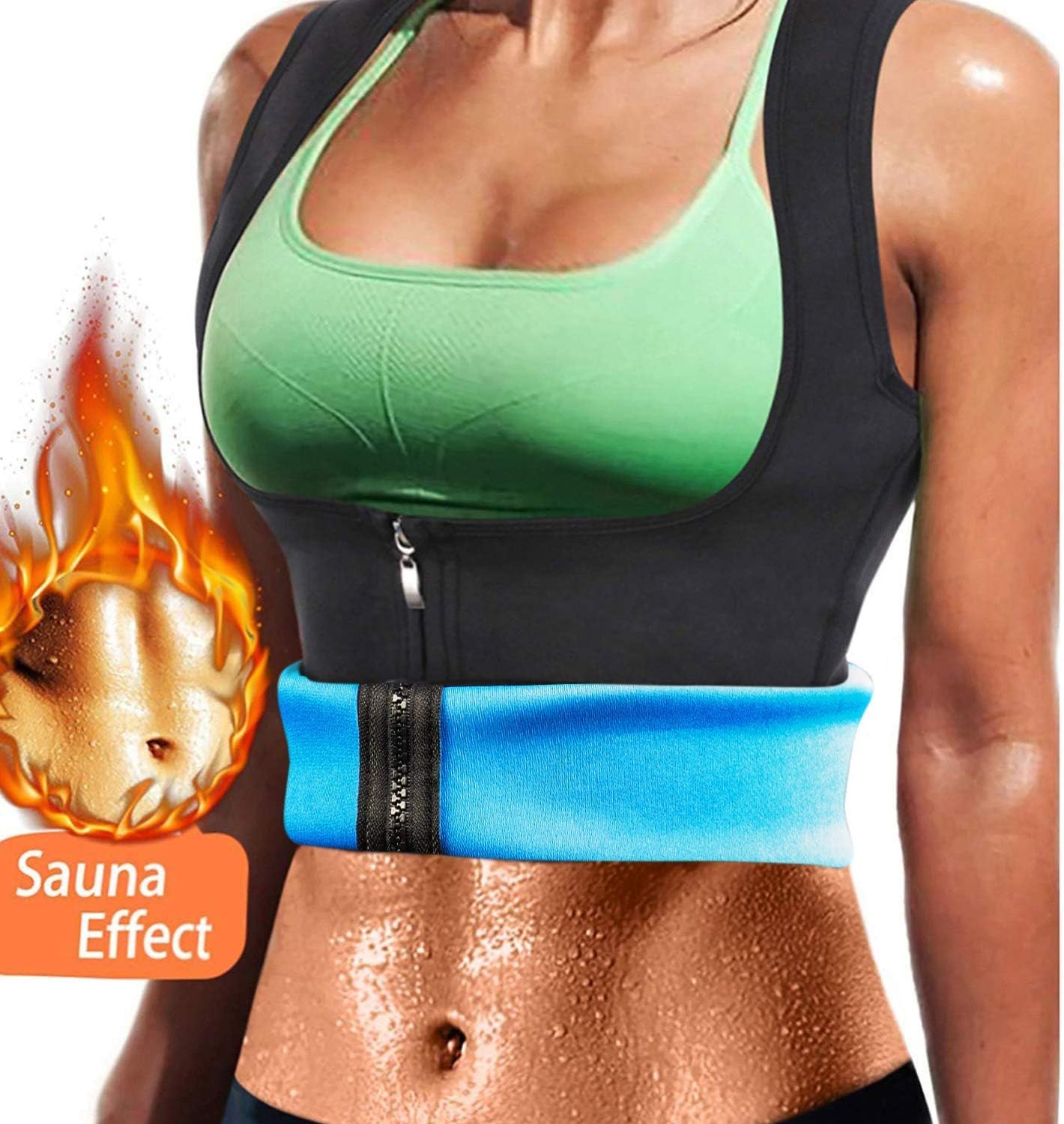 CORATED Women Sauna Vest Neoprene Sweat Waist Trainer Vest with Zipper for Gym Workout Body Shaper Tank Top Shirt