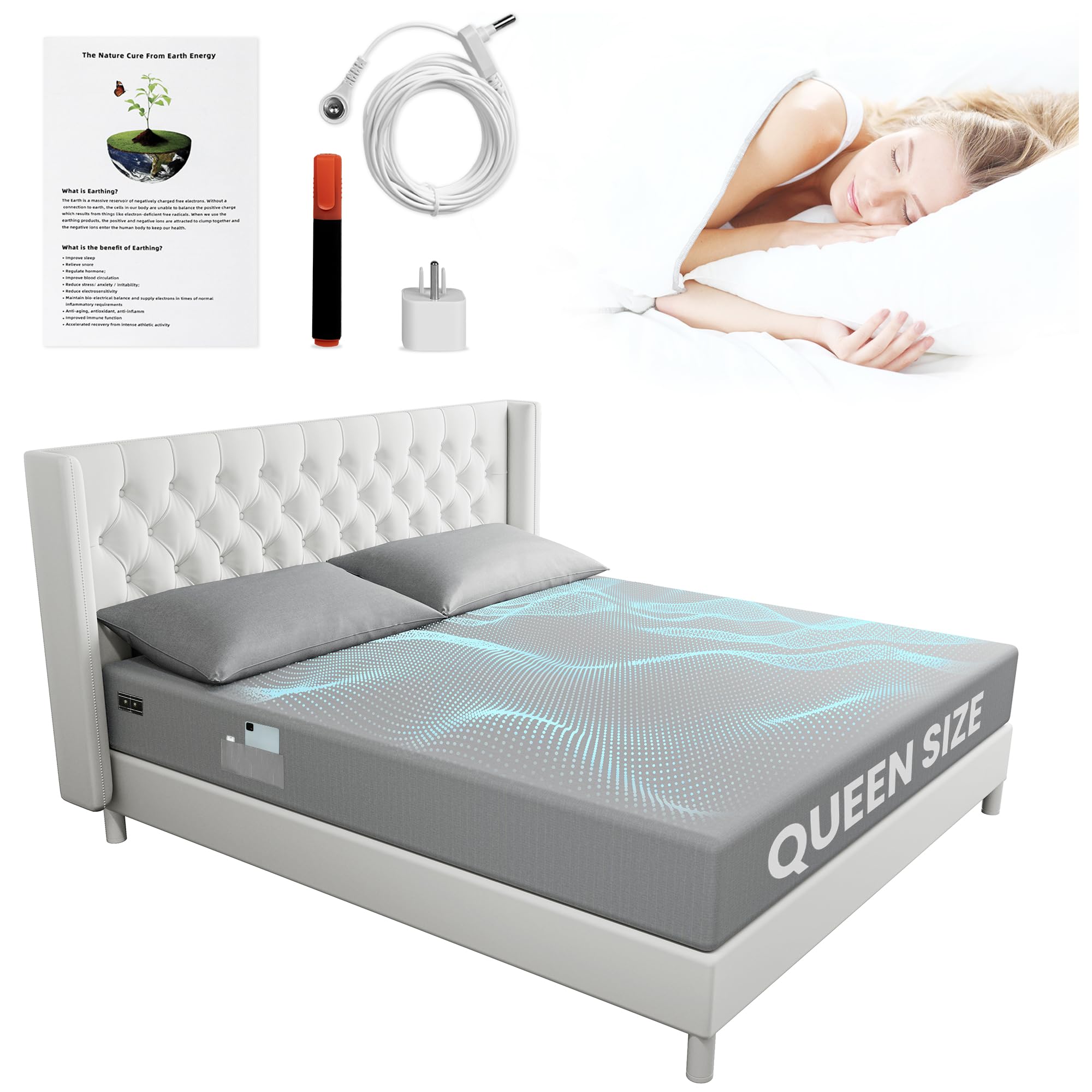 Photo 1 of Aekenr Grounding Sheets Queen Size - 95% Organic Cotton + 5% Pure Silver Fitted Bed Sheet for Earthing - 400 Thread Count Deep Pocket Grounded Bedsheets - Improved Sleep Down to Earth Ground Bedding
