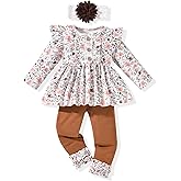 HINTINA Toddler Infant Girl Ruffle long Sleeve Top Pants 2 Piece Outfits Baby Girl Fall Winter Clothes Set