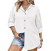 IN'VOLAND Womens Plus Size Linen Button Down Shirts Long Sleeve Cotton Casual Collared Shirt Loose Blouses Tops with Pocket