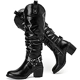 Ruiee Women's Heeled Knee High Boots, Chunky Block