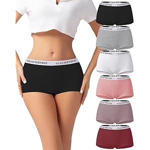 6 Pack Cotton Underwear for Women Boy Short Cheeky Low Rise Panties