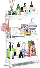 SOLEJAZZ 3-Tier Slim Storage Trolley Cart with 6 Hooks White Plastic view 8