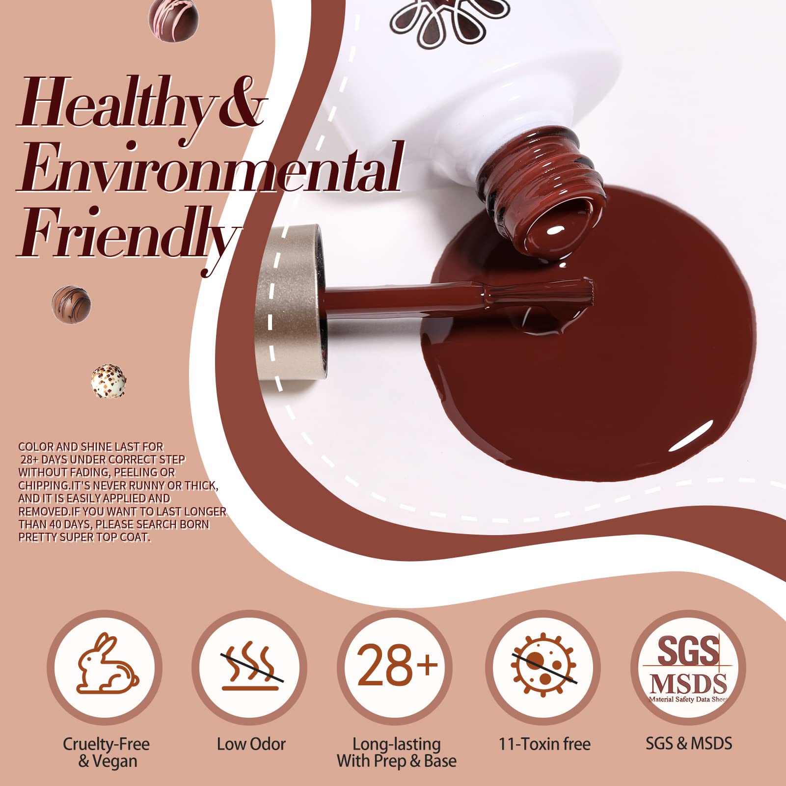 Born Pretty Fall Winter Gel Nail Polish Burgundy Wine Red Caramel Brown Coffee Autumn Gel Polish Set Gel Nail Kit Christmas Gift Nail Art Manicure Collection 6PCS 7ML - Image 6