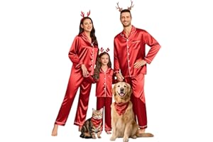 SWOMOG Family Matching Pajamas Set Silk Satin Button Down Sleepwear Long Sleeve Nightwear 2 Pcs Pj Set