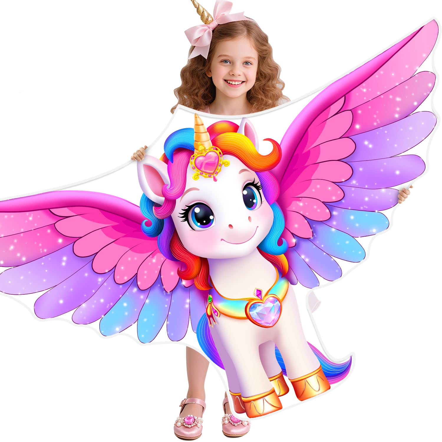 Photo 1 of YFAFENG 59" Giant Unicorn Kite for Adult, Easy Fly Rainbow Beach Kite with Long Tail, Durable Activities Toys for Girls, Boys Ages 4-8, 8-12 Birthday Gift for Girls