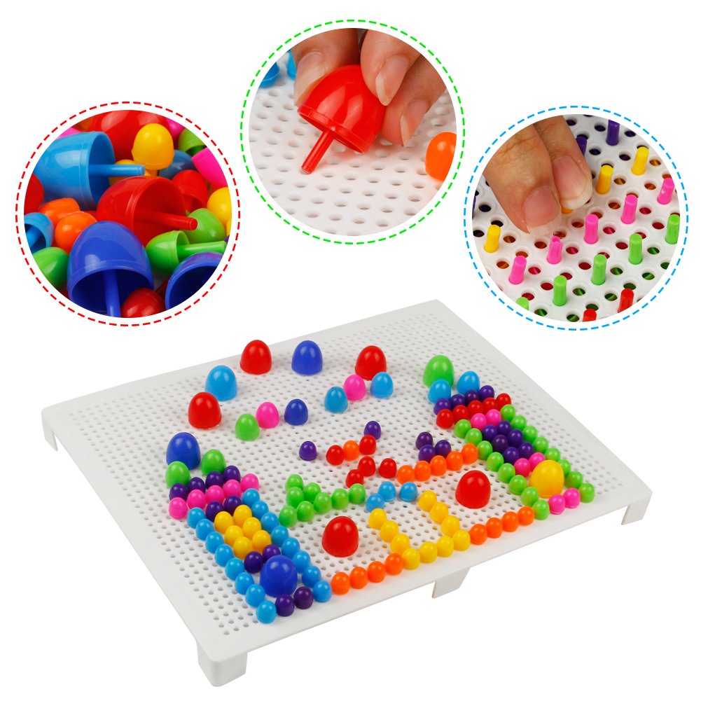 Mushrooms Nails DIY Peg Pegboard Toys Colourful Building Bricks Jigsaw Puzzle for 3 Years Old Children, 184Pcs