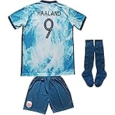 SWEET BEES Youth Sportswear Norway #9 Haaland Kids Away Soccer Jersey/Shorts Football Socks Set