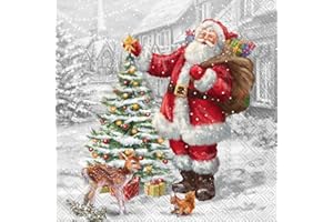 IHR Ideal Home Range Party Disposable 3-Ply Paper Lunch Napkins, 6.5" x 6.5", Santa's Xmas Tree