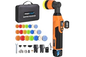 Protmex Cordless Mini Buffer Polisher - 1.2/1.6/2 Inch Car Polisher w/ 8 Variable Speed 2500-6000RPM - RO/DA Car Polishing Machine w/ 22 Pads - Small Polisher for Car Detailing Polishing Waxing, Short