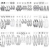 54 Pairs Gold Hoop Earrings Set for Women Multipack, Boho Fashion Statement Stud Hoop Earring Pack Butterfly Shaped Assorted Small Big Earrings for Jewelry