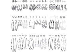 17KM 54 Pairs Gold Hoop Earrings Set for Women Multipack, Boho Fashion Statement Stud Hoop Earrings Pack with Pearl Butterfly Shaped Assorted Small Big Hoop Earrings Jewelry for Gift