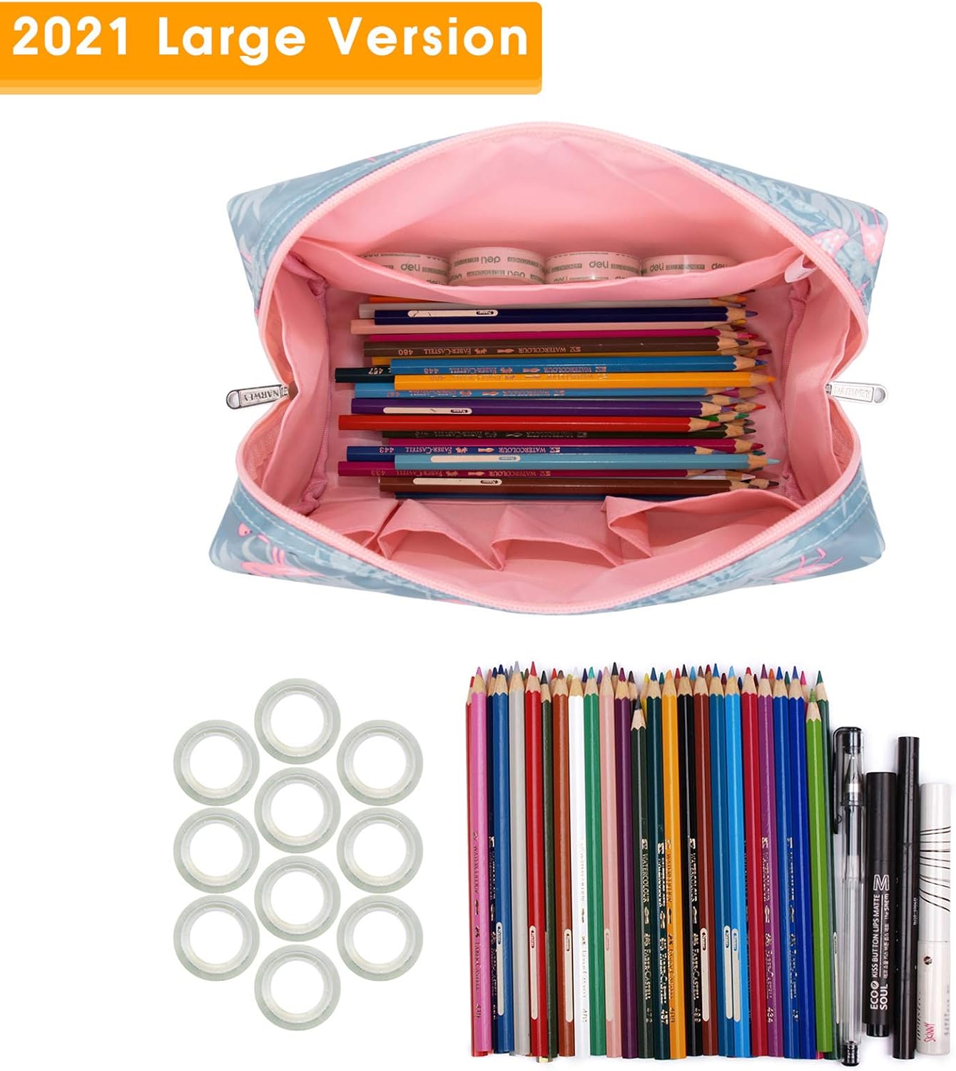 Large Makeup Bag Zipper Pouch Travel Cosmetic Organizer for Women (Flamingo, Large), Beige - Image 4