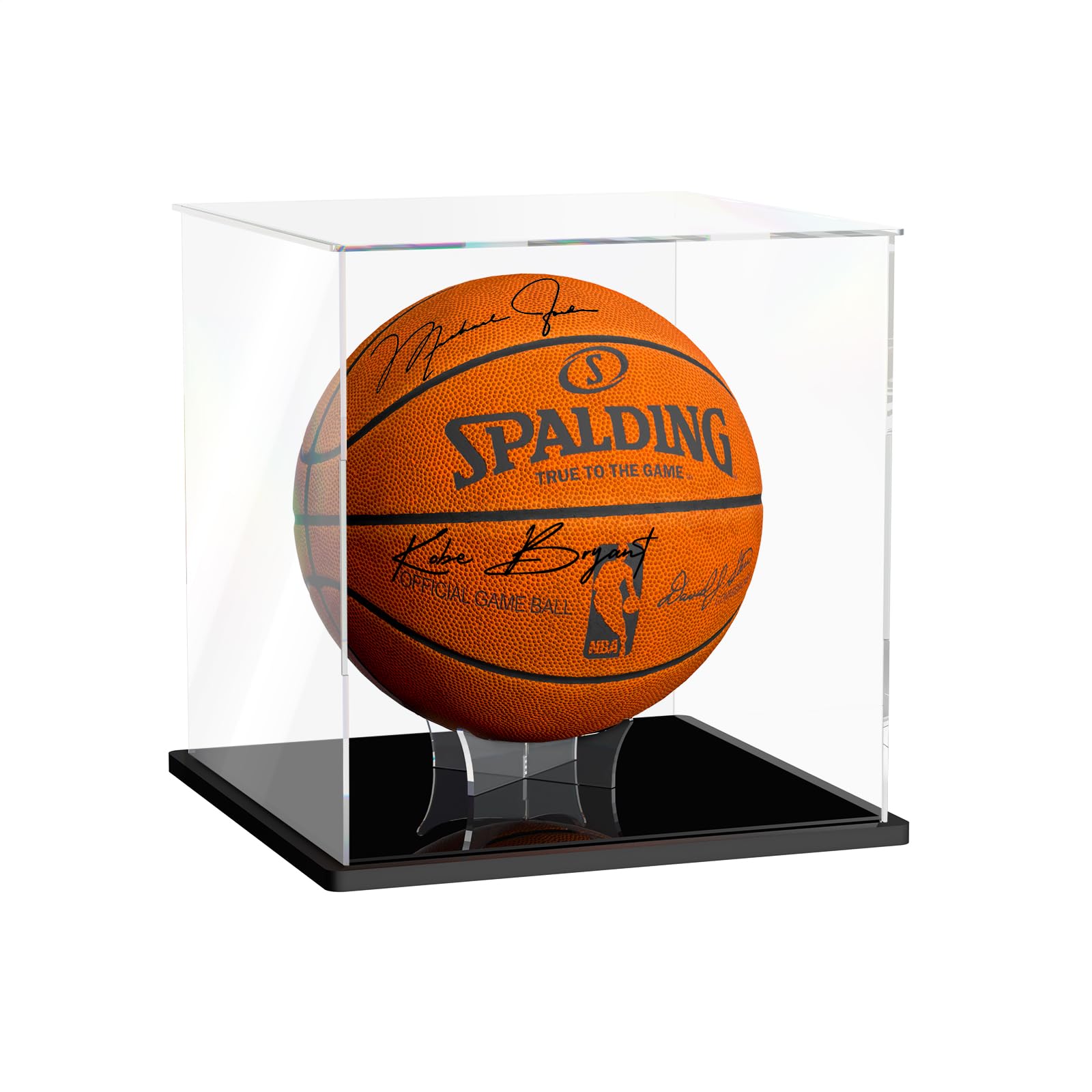 Photo 1 of XINISS Basketball Display Case, Clear Acrylic Full Size Basketball Case Display, Assemble Soccer Ball Showcase, Sports Memorabilia Protector for Volleyball with Ball Stand